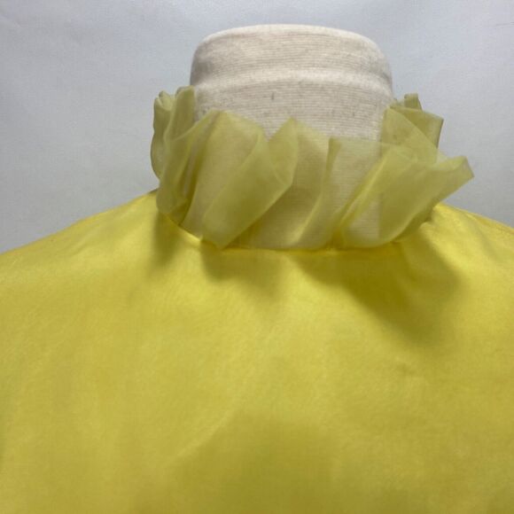 Vintage 60s Lorrie Deb Dress Small Yellow Chiffon Ruffles Embroider Daisy Trim - Picture 3 of 11